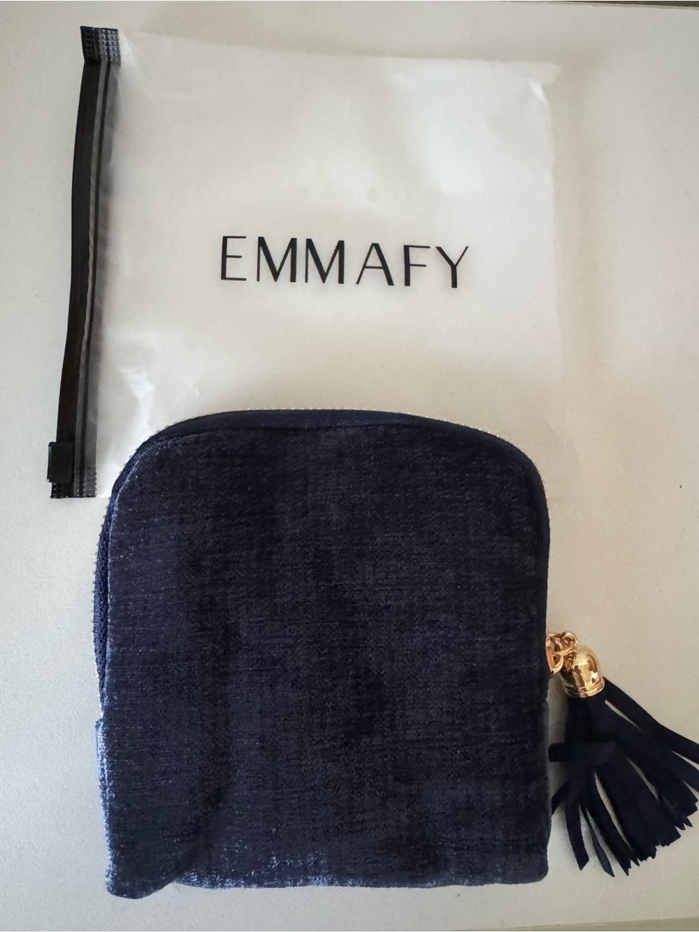 Navy Velvet Zip travel jewelry Pouch with Tassel